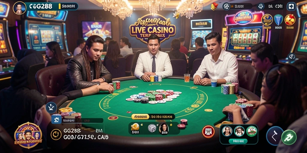 Screenshot gameplay GG288 yang menampilkan suasana Live Casino yang mendebarkan.