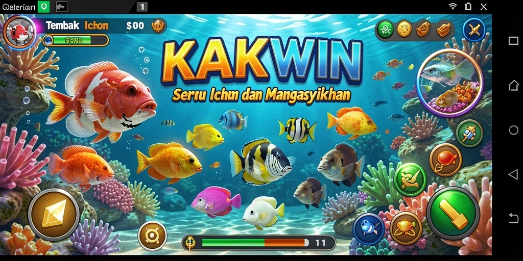 Tampilan menarik dari gameplay KAKWIN dalam menembak ikan.